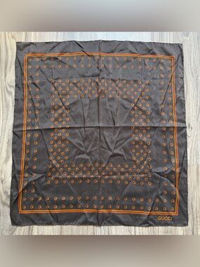 Vintage Gucci Brown Orange Small Silk Scarf
